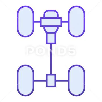 Chassis car flat icon. Automobile wheels mechanism blue icons in trendy flat Stock Illustration