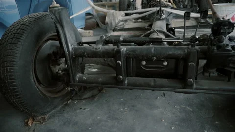 Chassis of the car in the garage Stock Footage 86337141