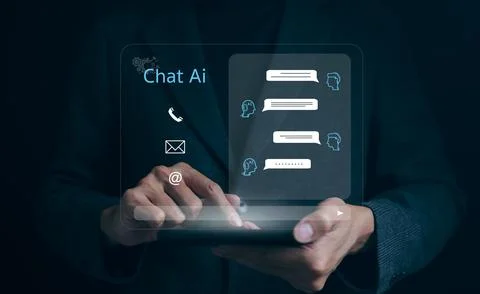 Chat with AI, Artificial Intelligence. Man using technology smart robot AI, Stock Photos