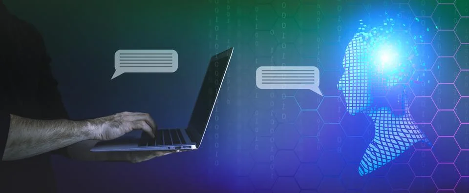 Chat Ai concept. User communicates with Artificial Intelligence in chat bot Foto stock
