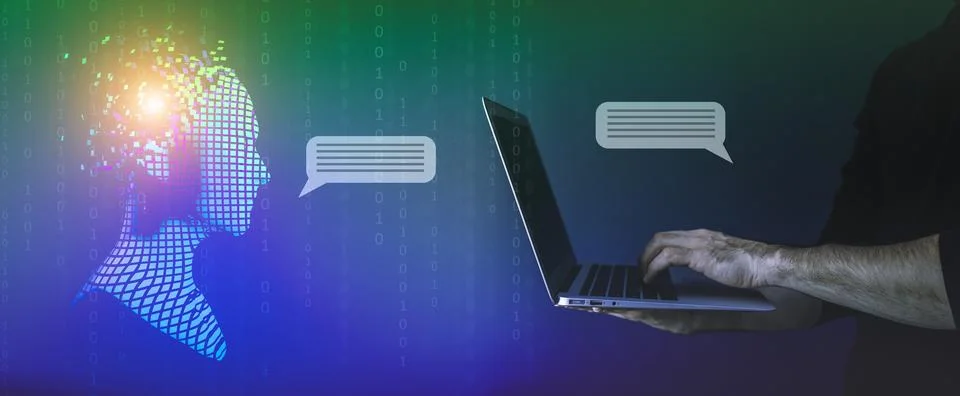 Chat Ai concept. User communicates with Artificial Intelligence in chat bot Foto stock