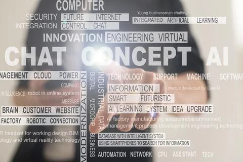 Chat with AI or Artificial Intelligence technology. Businessman using a laptop Stock Photos