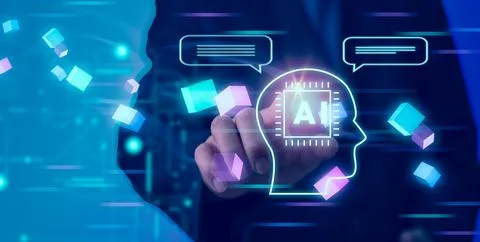 Chat with AI or Artificial Intelligence. Digital chatbot, robot application.. 写真素材