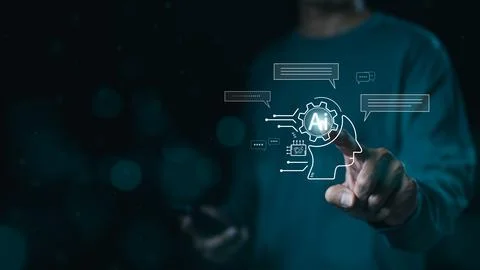 Chat with AI or Artificial Intelligence technology. ChatGPT, Chatbot, Stock Photos