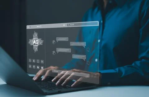 Chat with AI or Artificial Intelligence technology concept Stock Photos