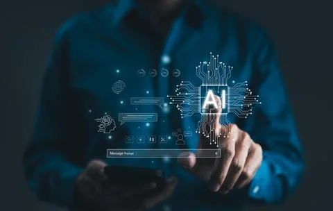 Chat with AI or Artificial Intelligence technology. Stock Photos