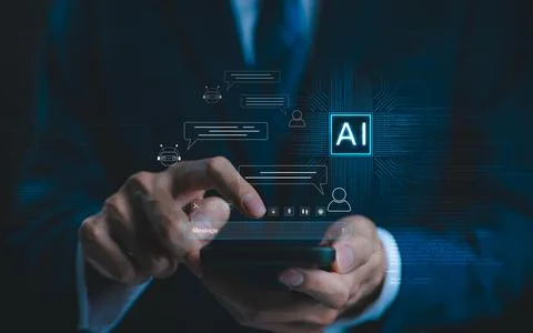 Chat with AI or Artificial Intelligence technology. Stock Photos
