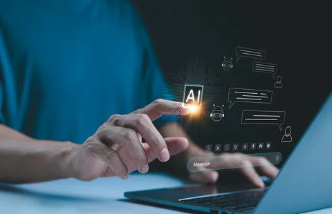 Chat with AI or Artificial Intelligence technology. Stock Photos