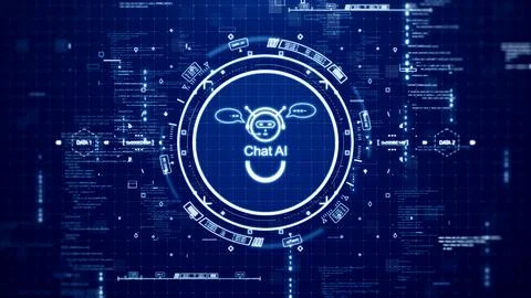 Chat AI technology concept on blue background. Artificial intelligence or s.. Stock Illustration