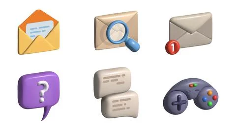 Chat and speech bubble vector 3d icon set with support, mail search, envelope Stock Illustration