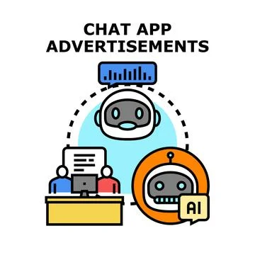Chat app advertisements concept using ai technology Stock Illustration