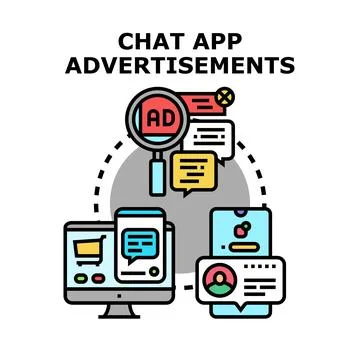 Chat app advertisements for online communication and marketing strategy Stock Illustration