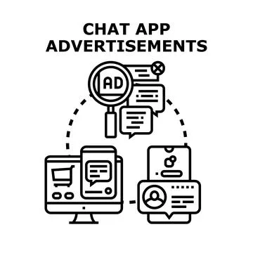Chat app advertisements for online communication and marketing strategy Stock Illustration