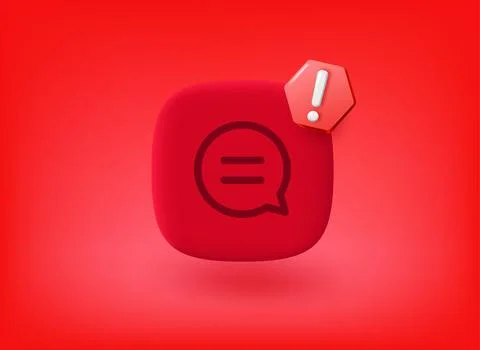 Chat app icon with exclamation point pictogram. Vector 3d illustration Stock Illustration