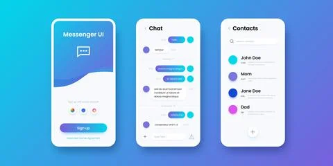 Chat app. Smartphone messenger. Communication application UI templates with sign Stock Illustration