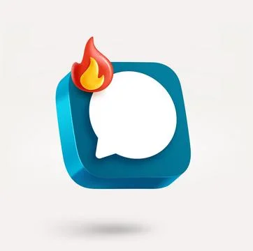 Chat application icon with bonfire. 3d vector icon isolated on white backgrou Stock Illustration