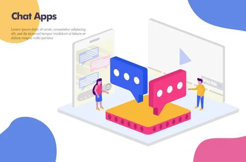 Chat apps isometric design Illustration Concept. Modern flat design concept f Illustrazione stock