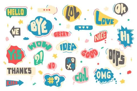 Chat balloons, chat frames, chat clouds with greeting phrases. Dialog chat .. Illustrazione stock