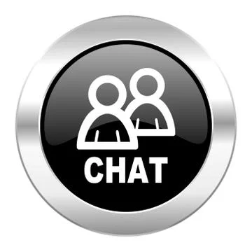 Chat black circle glossy chrome icon isolated. Stock Illustration