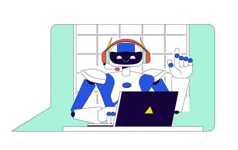 Chat bot 2D linear cartoon character イラスト素材