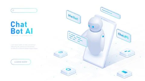 Chat bot AI white poster vector Stock Illustration