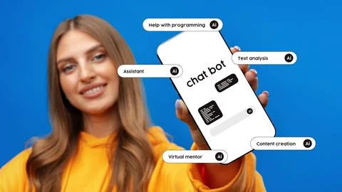 Chat bot assistant offers support for programming and content creation with AI Stock Photos