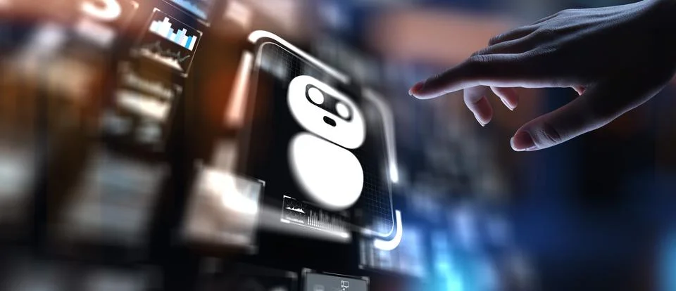 Chat Bot Automating Customer Interaction and Support, projection on a virtual 스톡 사진