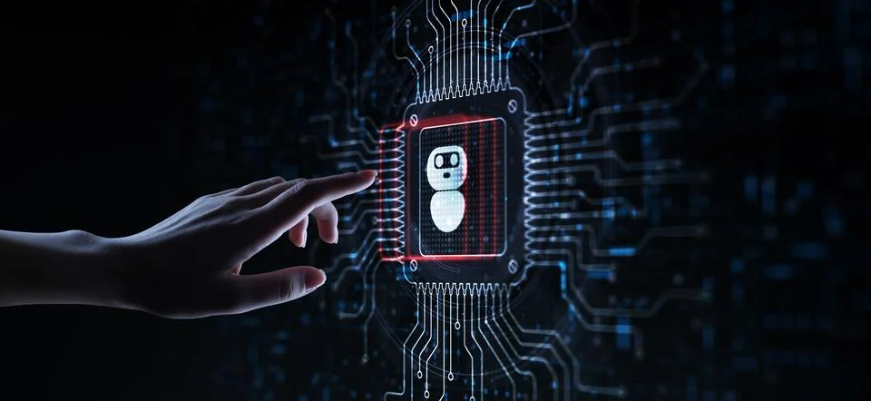 Chat Bot Automating Customer Interactions Illustrated on a Processor Touched  Foto stock