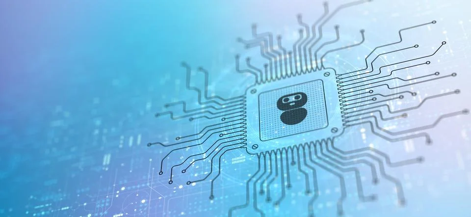Chat Bot Automating Customer Support Illustrated on a Processor. Фото