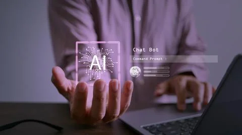 Chat Bot chat with Ai. Virtual graphic of AI tech  and global connection us.. 写真素材