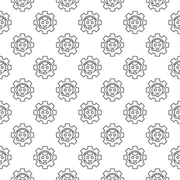 Chat Bot in Cog Wheel vector ChatBot Settings line seamless pattern Illustrazione stock