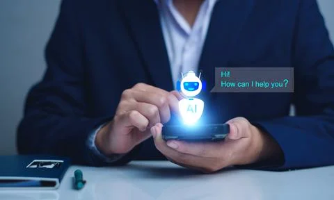 Chat bot concept. AI, Artificial Intelligence. businessman using technology.. Stock Photos