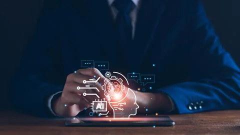 Chat bot concept. AI, Artificial Intelligence. businessman using technology.. 스톡 사진