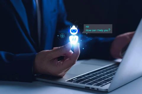 Chat bot concept. AI, Artificial Intelligence. businessman using technology s Foto stock