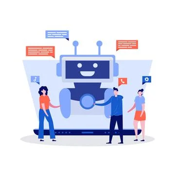 Chat bot concept with characters. People chatting with chatbot application... Stock Illustration