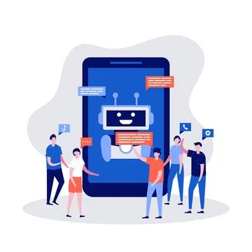 Chat bot concept with characters. People chatting with chatbot application... Stock Illustration