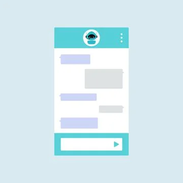Chat bot dialoge window with cute ai robot on bar. Stock Illustration
