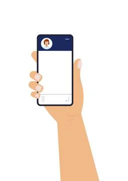 Chat bot dialoge windows with man in headset on smartphone screen flat design Illustrazione stock
