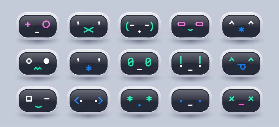 Chat bot emoticons. Artificial Intelligence expression punctuation marks Stock Illustration