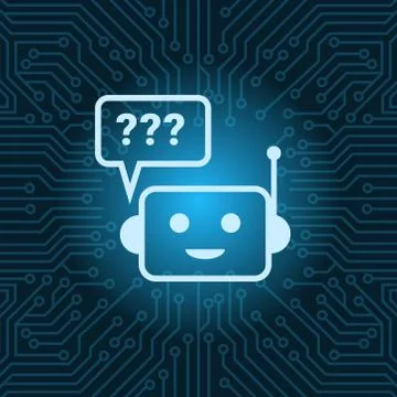 Chat Bot Face Icon With Question Mark Robot Over Blue Circuit Motherboard Stock Illustration