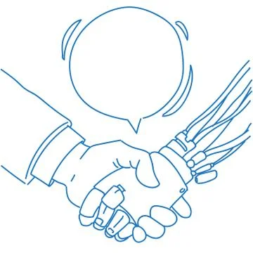 Chat bot hand shaking with human robot virtual assistance chat bubble artificial Illustrazione stock