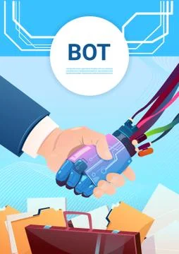 Chat Bot Hand Shaking With People Robot Virtual Assistance Of Website Or Mobile Stockillustratie