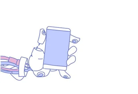 Chat bot hand using cell smart phone robot virtual assistance service mobile Illustrazione stock