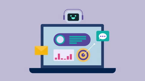 Chat bot handling customer support 2d animation with alpha matte Stock Footage 335733000