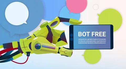 Chat Bot Hands Using Cell Smart Phone, Robot Virtual Assistance Of Website Or Illustrazione stock