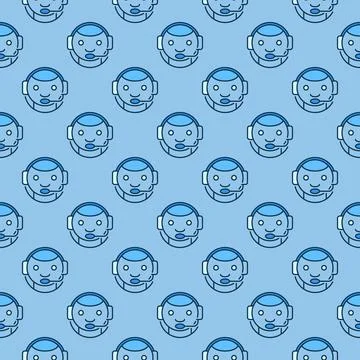 Chat bot with Headset vector Chatbot colored seamless pattern Stock Illustration