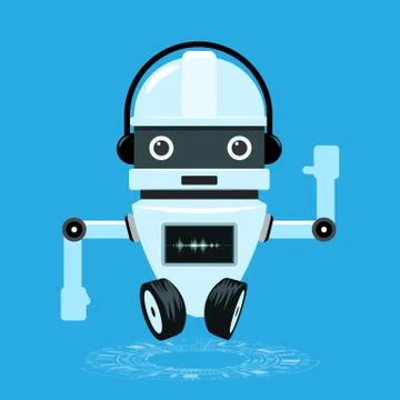 Chat bot icon with speech sound wave screen. Talking Virtual assistant. Flat Stock Illustration