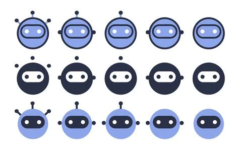 Chat bot. The main work. Clip art set. Flat style. Vector simple icons collected Stock Illustration