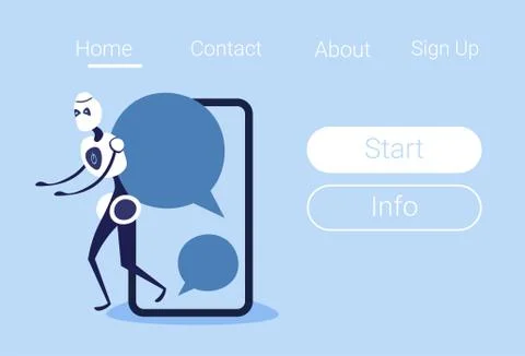 Chat bot mobile application screen bubble robot virtual assistance messenger Illustrazione stock