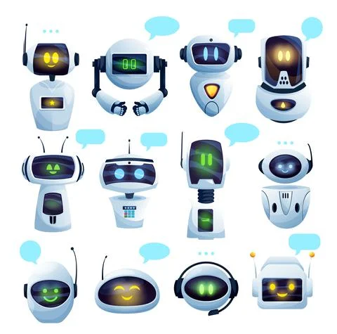 Chat bot or chatbot robot cartoon characters Illustrazione stock